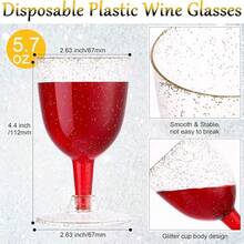 50 Pack Reusable Stemware, 150ML Gold Powder Shatterproof Wine Stemware, Suitable For Halloween, Christmas, Restaurants, Banquets, Plastic Wine Glasses For Parties, Bars And Other Places. - 透明 - 查看 2