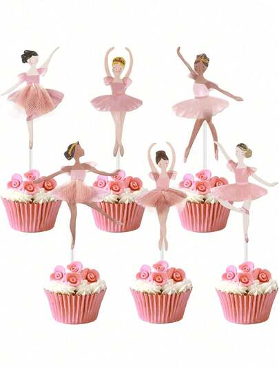 12 pièces Kit de Cupcakes Ballerine Tutu Coloré Figurines Toppers Ballerine Piques Gâteau de Danse Dessert Muffin Toppers Pour Mariage Baby Shower Anniversaire