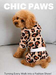 holdhoney 1-Piece Animal Print Jumpsuit Dog Cat Clothes, Winter Plush Fleece Bodysuit - Cozy Warm Windproof Pet Apparel, Cute Fashion Outfit For Small Medium Dogs Cats, Christmas Gift, Birthday Party, Daily Wear, Outdoor Walking, Photo Shoots, Holiday Celebration, Snow Day Adventure