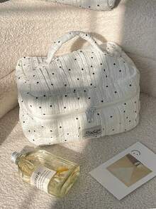 1Pc/Set Lace Fabric Polka Dot Decorate Stripped Pattern Fluffy And Soft Women Makeup Bag Travel Zipper Cosmetic Bag Storage Pouch Cute Toiletry Bag Large Capacity Make Up Organizer Makeup Bag Set Cosmetic Organizer Make Up Bag Travel Skincare Makeup Storage Bag With Handle Multifunctional Storage Bag Back To School Supplies Travel Essentials Cruise Essentials Dorm Essentials Birthday Gift Wedding Bridesmaid Gift Mom's Gift New Year's Gift - Multicolor - View 5