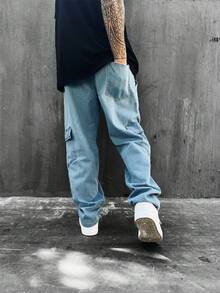 Ondway Men's Light Denim Cargo Pants With Drawstring Waist And Slight Stretch Long Trousers Loose And Casual Streetwear Skateboard Unisex - 輕便牛仔褲 - 查看 6