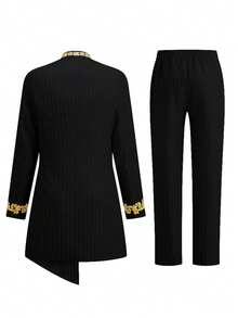 Men's Casual Long-Sleeved Two-Piece Suit, Mid-Length Top And Trousers - Black - View 3