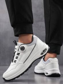 Zapatillas de cuero con botón giratorio para hombres, de color negro y blanco clásico de moda con cojín de aire, adecuadas para deportes al aire libre, golf