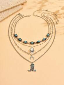 Bộ 4 chiếc/Bộ Vòng cổ ngọc lam phong cách phương Tây, Vòng cổ mặt dây chuyền mũ cao bồi bằng hợp kim kim loại Punk thời trang dành cho nữ, Thích hợp cho trang phục thường ngày, tiệc tùng, lễ hội âm nhạc, dạo phố - Nhiều màu - Xem 2