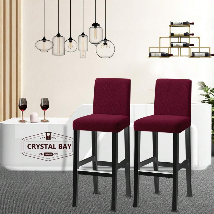 1/2/4/6pcs Solid Color Jacquard Waterproof Spill-Resistant Short Back Chair Covers, Elastic Removable Barstool Covers With Backrest, Home Decor Chair Slipcovers Suitable For Square Kitchen, Dining Room, Cafe