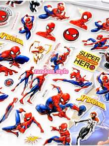 卡通蜘蛛侠闪光音乐DIS-CX贴纸，漫威超级英雄3D泡泡贴纸（男女皆宜），带印刷工艺的奖励贴纸