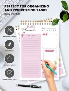 Trees Undated To-Do List Notebook / Daily Planner / Spiral Bound Task List / Schedule Organizer, Improve Efficiency, 8.5" X 5.5", 100gsm Paper - Pink - View 6