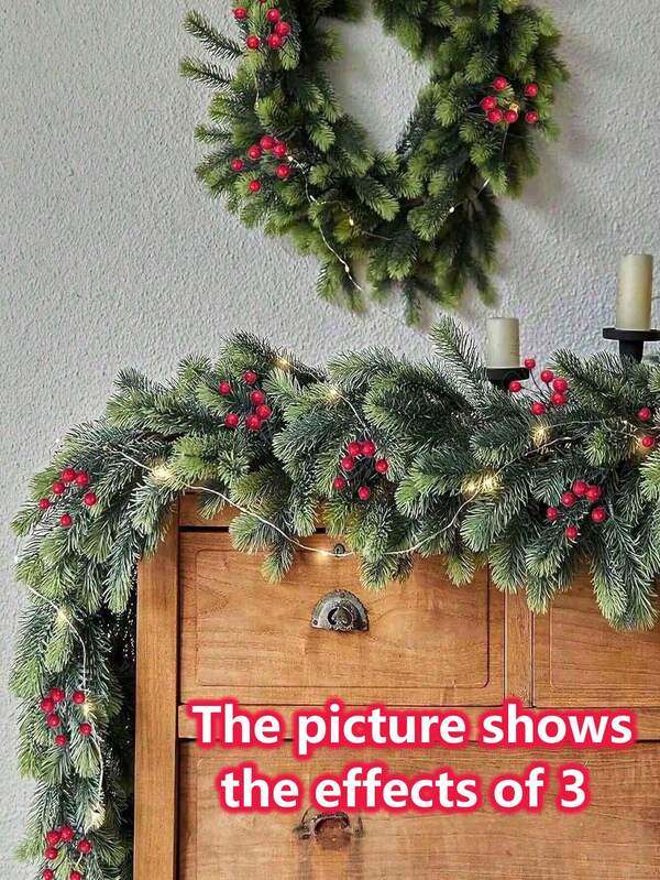 1/3pcs, 70.86 Inches/5.9 Ft Ombre Green Pine Needle Artificial Christmas Garland, Plastic Christmas Tree Leaves Vine, Suitable For Christmas Party, Wedding, Home Decor, Winter Table Center Decor, Window And Stair Hanging Decor