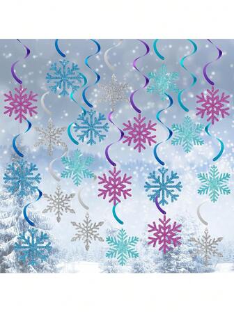 Decoración colgante en espiral con copos de nieve navideños, guirnaldas de remolinos de copos de nieve con tema invernal, decoración de fiesta navideña