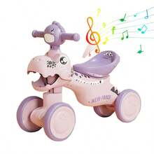 Montable de Dinosaurio para Niños - con Luces y Música, Cuatro Ruedas Estables, Asiento Cómodo - Ideal para Jugar en Casa y al Aire Libre - Morado - Ver 1