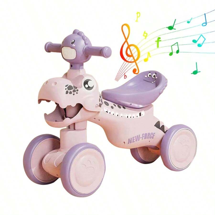 Montable de Dinosaurio para Niños - con Luces y Música, Cuatro Ruedas Estables, Asiento Cómodo - Ideal para Jugar en Casa y al Aire Libre - Morado - Ver 1