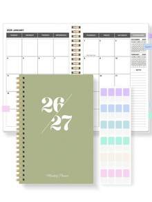 BUBU 1pc 2026-2027 Weekly & Monthly Planner Notebook, Spiral Bound Daily Schedule Academic Appointment Book, Productivity Organizer For Home, School And Office, A5 Size, Back To School Supplies - Green - View 4