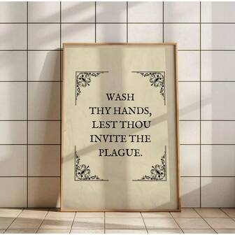 1 Piece Of Vintage Frameless Wall Art Poster - Humorous "Hand Washing" Bathroom Decoration, Classic Art Decoration Text Canvas Assignment, Suitable For Multi Room Indoor/Outdoor Decoration In Living Rooms, Bedrooms, And Kitchens, Housewarming Gifts, Lace Design, High-Quality Ink, Home Decoration, Minimalist Style, Durable Printing, Decorative Printing, Best Choice For Gift Giving