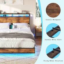 Full/Queen/King Size Floating Bed Frame With RGB LED Lights, Modern Platform Design With Smart Storage Headboard And Built-In Type-C & USB Charging Ports - Xem 8