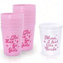 12pcs Reusable 16oz Plastic Cups For Bachelorette Party, Cowgirl Bride Themed Vintage 70s Bachelorette Party Decorations, Suitable For Graduation Gifts, Bachelorette Party Favors