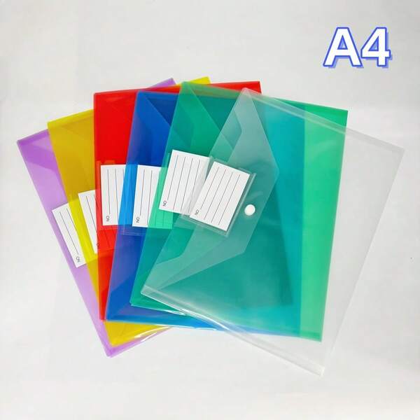 6 pezzi Cartelle con bottoni a scatto formato A4, organizer per documenti in materiale PP durevole con etichette per una facile categorizzazione, adatte per scuola, casa, ufficio