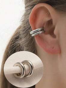 CVNANA 1 对朋克风格不对称圆形无穿孔耳夹，简约时尚合金夹式耳环，适合女士、日常和度假佩戴 - A - 查看 5