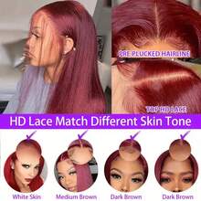 Tóc giả ren phía trước 13*4, #BUG #99J, Tóc giả thẳng nguyên chất Brazil mật độ 200%, Đường chân tóc đã được tỉa sẵn, Phù hợp cho nữ, Đường chân tóc tự nhiên 24 inch, Nhiều lựa chọn tạo kiểu, Có thể sử dụng hàng ngày, Kiểu dáng đa năng - SBUG - Xem 8