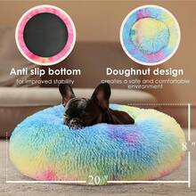 20in Calming Donut Washable Round Fluffy Pet Bed For Indoor Small And Medium Dogs And Cats (Light Grey) - Cầu vồng - Xem 3