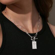 1 Piece Gold And Silver Cross Pendant Women's Necklace, Toggle Folding Clasp Rectangular Cross Pendant Necklace With Delicate Paperclip Chain, Religious Jewelry Gift, Suitable As Christian Faith, Baptism, First Communion - Bạc - Xem 6