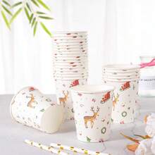 Reindeer Christmas Disposable Tableware Set, 7/9 Inch Disposable Christmas Party Paper Plates, Disposable Paper Cups, Plates, Napkins, Suitable For 10/24 Guests, Suitable For Holiday Celebrations, Christmas Decorations, Especially Suitable For Christmas Events And Party Supplies. - Multicolor - View 7