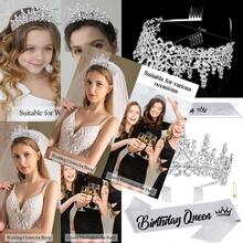 Birthday Queen Sash Tiara Crown Silver Tiaras And Crowns For Women Girls Crystal Princess Tiara Rhinestone Headbands Quinceanera Crown Headpieces Happy Birthday Decorations Accessories For