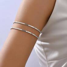 Women's Double Arm Bracelet, Minimalist And Modern Design, 925 Silver And 18K Gold Plated, Elegant Style Adjustable For Party And Daily Use - 銀色 - 查看 2
