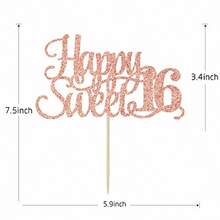 Rose Gold Glitter Happy Sweet 16 Cake Topper Happy 16th Birthday Cake Decor Hello 16 Cheers To 16 Years Birthday Party Decoration Plies - như hình ảnh - Xem 4