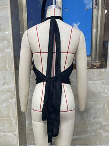 Women's Halter Pleated Chiffon Tank Top Sleeveless Neckline Tie-Up Open Back Tie Casual Blouses 2025 Summer Tops - 橘色 - 查看 8