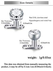 14G Dermal Anchor Tops And Base 316L Stainless Steel Dainty CZ Microdermals Body Piercings Studs Punk Personalized Jewelry Gifts For Women Hypoallergenic Multiple Styles - Silver - View 2