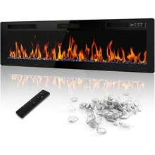 72'' Ultra-Thin Electric Fireplace In-Wall Recessed And Wall Mounted Fireplace Heater,Linear Fireplace With Multicolor Flame,Timer,Low Noise,750/1500W,Touch Screen & Remote Control, With Plug - Black(72in) - View 1