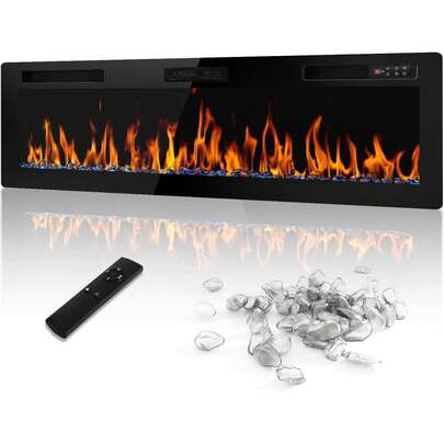 72'' Ultra-Thin Electric Fireplace In-Wall Recessed And Wall Mounted Fireplace Heater,Linear Fireplace With Multicolor Flame,Timer,Low Noise,750/1500W,Touch Screen & Remote Control, With Plug