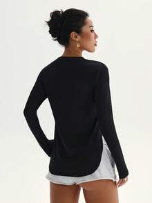 Women's Solid Color Minimalist Curved Hem Sports Yoga Long Sleeve T-Shirt, Autumn/Winter