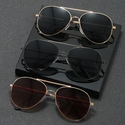 Kính mát nam gọng kim loại lớn, cầu đôi, màu trơn cổ điển, phong cách mới, phù hợp với nhiều dịp thường ngày, thiết yếu khi ở nhà và đi du lịch