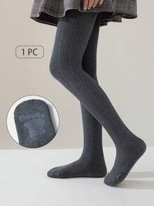 1/2pcs Girls Leggings, Solid Colors Khaki, Apricot, Beige, Gray, Skinny, Vertical Stripes, School Style, Princess, Full Length Tights, Suitable For All Seasons, Autumn/Winter, Fashion & Versatile