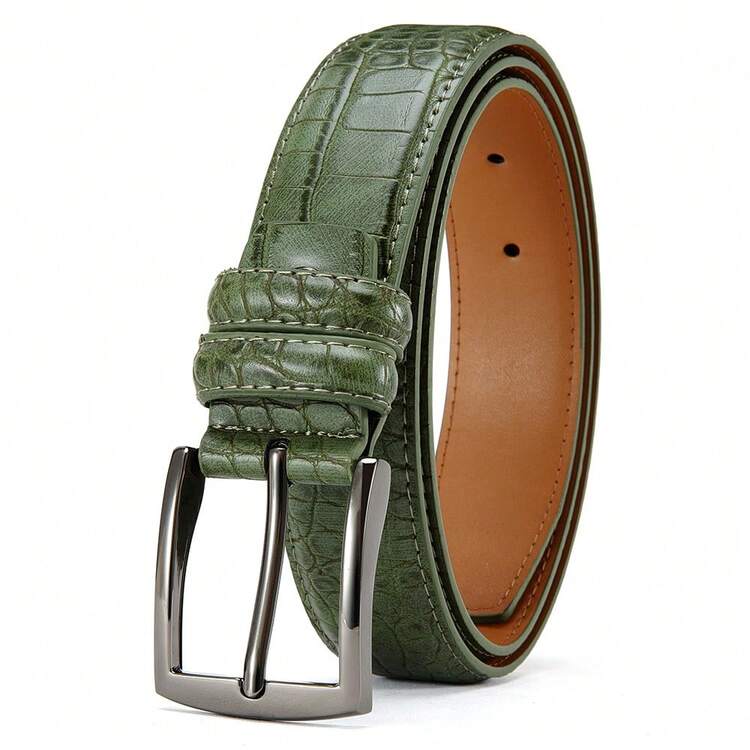 DOOPAI Men's Classic Genuine Leather Belt Set - Single Prong Buckle, Fashion Versatile, Suitable For Daily Wear, Ideal Accessory For Autumn, Halloween, Autumn/Winter, Suitable For Teenagers, Young Men, Great For Casual, Outdoor, Sports, Vacation, Graduation, Birthday And Other Occasions, Perfect Choice For Everyday Wear - Green - View 10