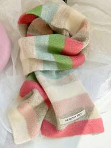 1pc Kids Rainbow Striped Patchwork Plush Knitted Scarf, Thick Winter Scarf In Macaron Colors, Warm & Versatile Cute Girls Scarf/Neck Warmer, Suitable For 9-16 Years Old, Outdoor, Party, Holiday, Back To School, Christmas, New Year Gift - Multicolor - View 8