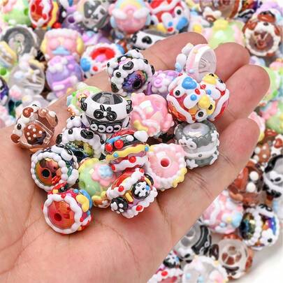 10pcs Hand-Painted Bead Keychain Craft Kit, Assorted Color Resin Beads With Cream Pattern, Random Color, Creative DIY Beading Craft, Handmade Gift, Suitable For Bead Pens, Keychains, Jewelry Accessories, Arts And Crafts