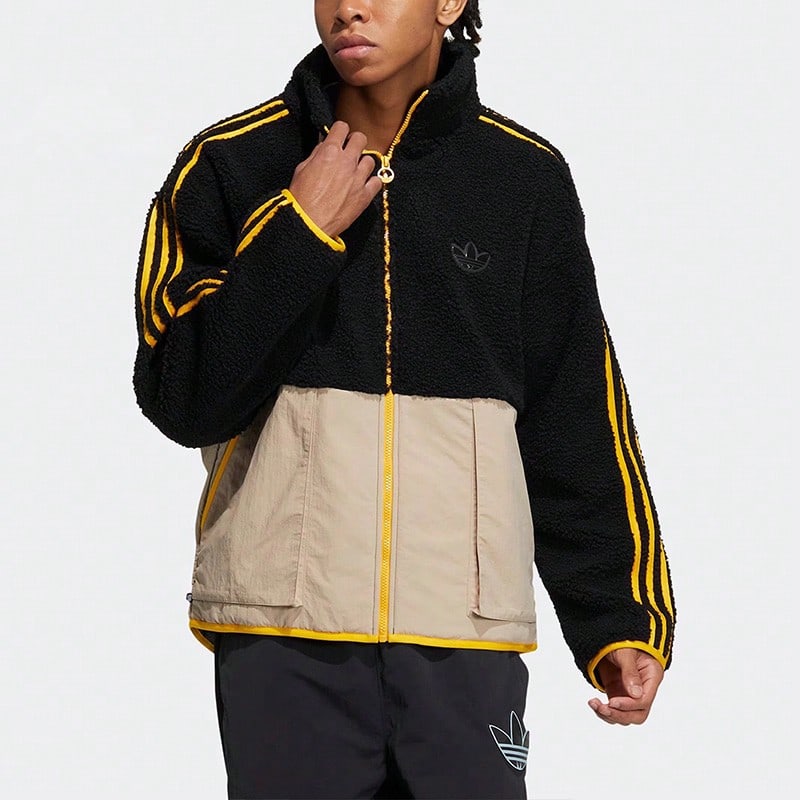 Adidas Men's New Thickened Faux Sherpa Fleece Sports Jacket, HY1376 - Black and White - View 1