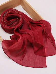 女士柔软欧根纱闪光穆斯林头巾披肩，秋冬新品 - 彩色 - 查看 18