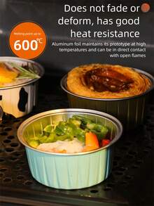 10pcs (Random Color) Air Fryer Aluminum Foil Cups, Oven Baking Pudding Tart Shells, Microwave Disposable Tin Foil Bowls