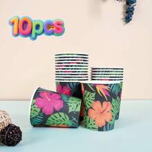 9盎司植物图案一次性纸杯 - 兰花绿叶派对杯，适合10/25位客人 | 生日、野餐、露营、新娘送礼会礼物 - 彩色 - 查看 6