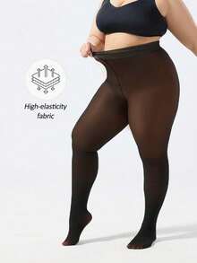 5 Colors Women'S Fleece Lined Leggings - High Waisted Sheer Fake Translucent Thermal Footed Tights, Polyester Blend, Knit Fabric, Solid Color, Hand Wash Or Professional Dry Clean - 巧克力 - 查看 8