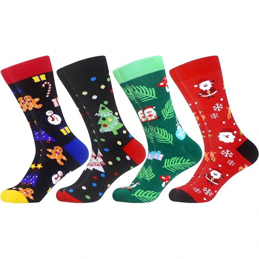 Men's Funny Novelty Crazy Pattern Dress Socks For Gifts - Red/Green/Black/Blue/Multicolor Christmas-4m - View 1