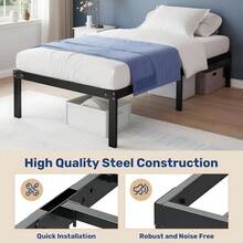 Twin Size Bed Frame, 14 Inch Platform Bed No Box Spring Needed, Sturdy Metal Bed Frame Twin Size, Storage Space Under Bed Heavy Duty Frame Bed, Black - 雙床+黑色 - 查看 4