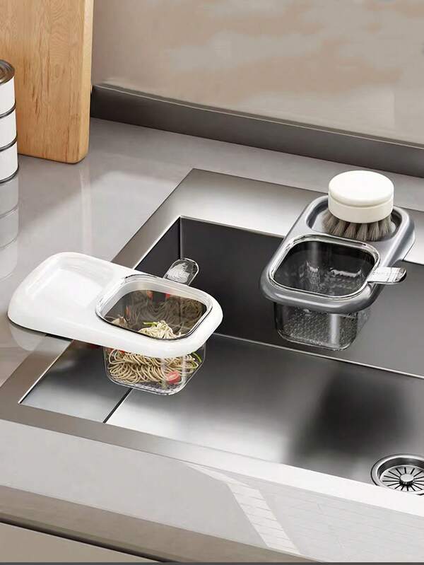 1 pièce Panier-passoire d'évier de cuisine, avec des trous de drainage au fond/sur les côtés pour un écoulement rapide de l'eau, séparation du sec et du mouillé et filtration des résidus, servant à la fois de rangement et de grille d'égouttage pour la vaisselle, les fruits et les légumes