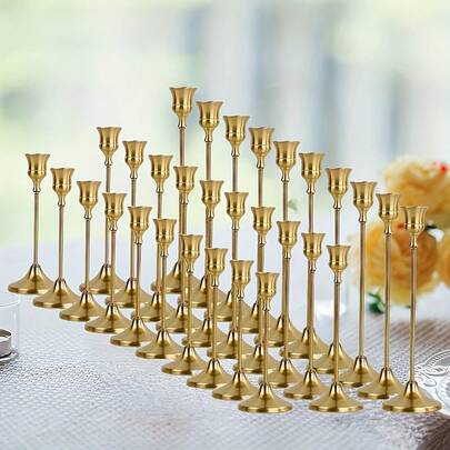 30/24/12/6/3 件金色锥形烛台，适用于婚礼、派对、感恩节、万圣节、生日、壁炉、迎婴派对、餐桌中心装饰