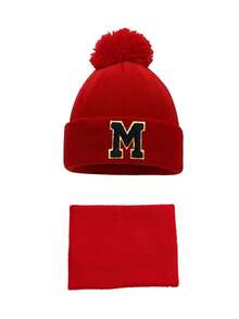 2 piezas/Set Gorros y bufanda de punto para bebé con letras A-Z. Gorro de punto para niñas, gorro de bebé rojo de Navidad, accesorios para bebé, sombreros para niños, gorro elástico para niño y niña de 4 a 8 años