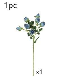 1/2支复古焦蓝色玫瑰花束，7头焦边单茎人造塑料玫瑰，适合春夏装饰、家居装饰、情人节装饰、桌面装饰、中心摆件、婚礼、客厅、派对装饰、毕业礼物、办公桌装饰、母亲节礼物、新家装饰、房间装饰，19.68英寸 - 藍色 - 查看 7