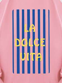 2025 Frühling/Herbst, neuer Stil, Damen-Sweatshirt aus Baumwolle, LA DOLCE VITA-Aufdruck, bequeme Passform, lässiger Stil, lange Ärmel, Frühlings-/Herbstkleidung, Strandresort-Stil, weicher Stoff, Alltagskleidung